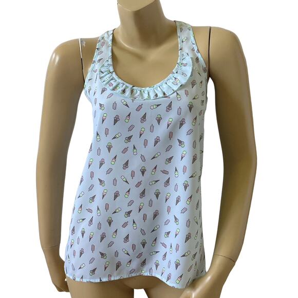 CANDIES Womens Size XS Sleeveless Ruffled Ice Cream Cone Print Tank Top Shirt - Picture 1 of 9